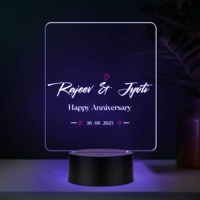 Personalized Couple Night Lamp Custom with Name & Date Bedside Table Lamp | Couple Gift Anniversary, Wedding, Marriage, Valentine Day Multicolored Light (Happy Anniversary)